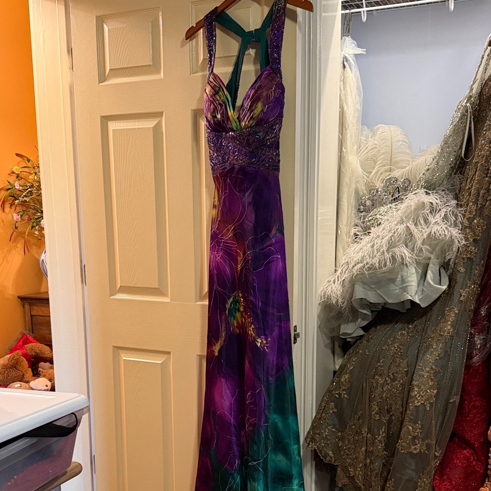 Vibrant Purple and Teal Maxi Dress